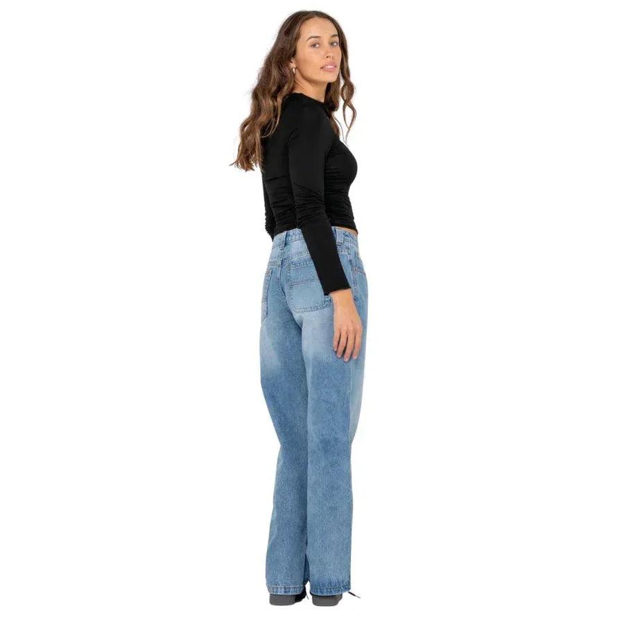 Rusty Suzy Straight Low Rise Jean - Blasted Middy Blue - Guys & Girls Surf n Street