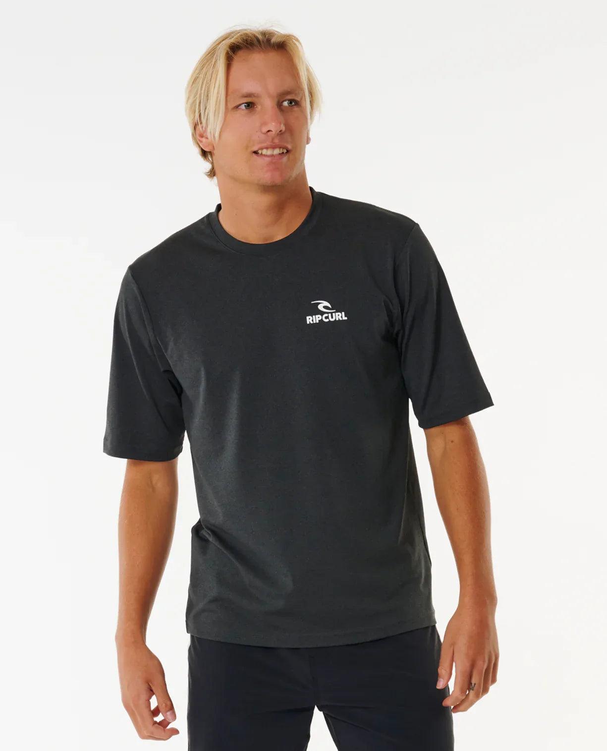 Rip Curl Stack Brand Icon UPF SS Rash Vest - Black Marle - Guys & Girls Surf n Street
