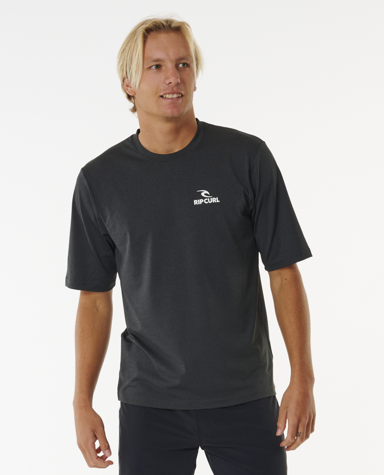 Rip Curl Stack Brand Icon UPF SS Rash Vest - Black Marle