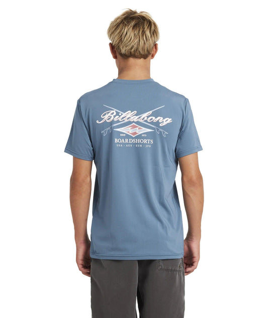 Billabong Boys Crossboards LF SS Rash Vest - Real Teal - Guys & Girls Surf n Street