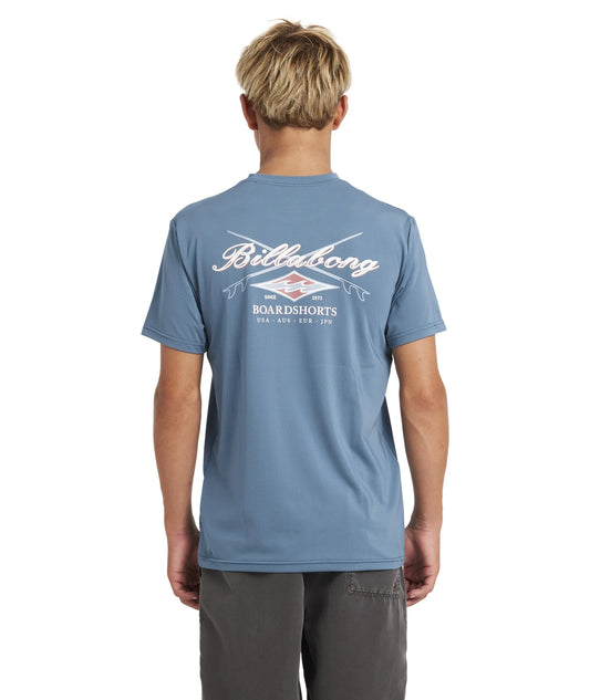 Billabong Boys Crossboards LF SS Rash Vest - Real Teal - Guys & Girls Surf n Street