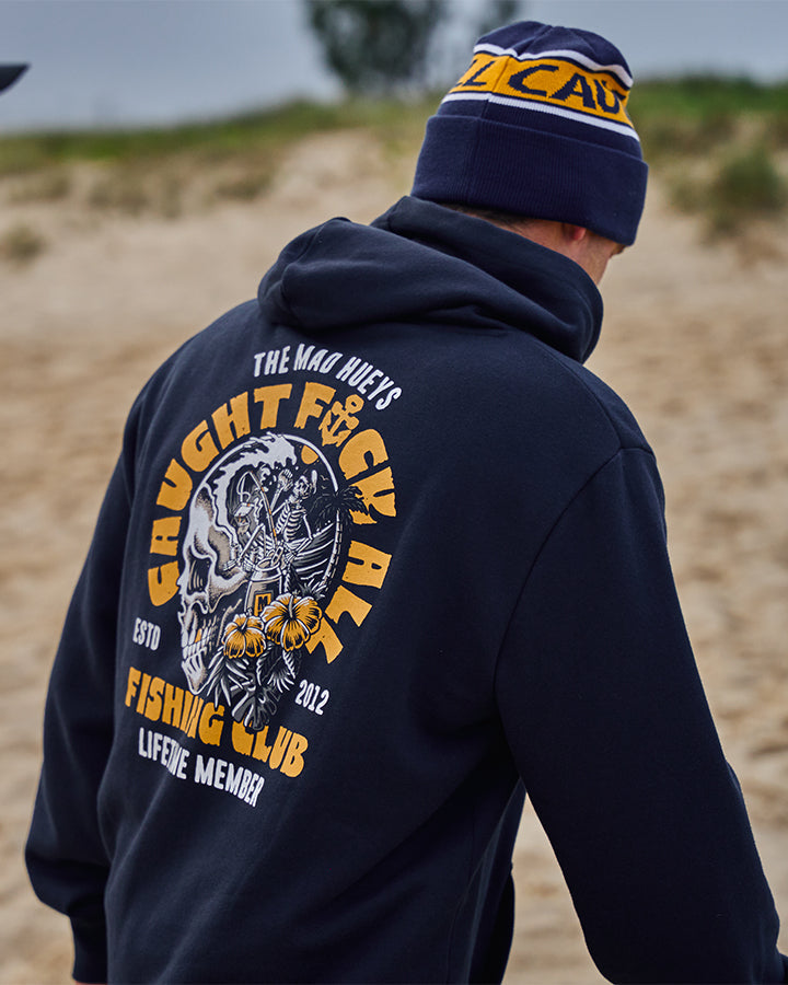 The Mad Hueys Tropic Caught Fk All Fishing Hooded Pullover Navy - Navy
