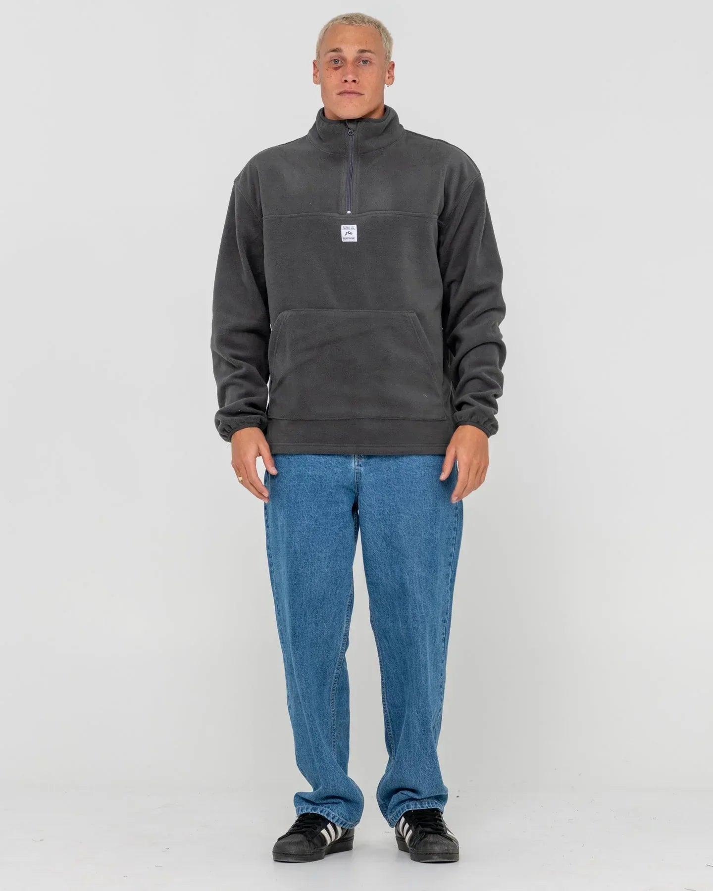 Rusty Core Division Polar Fleece Quarter Zip - Coal - Guys & Girls Surf n Street