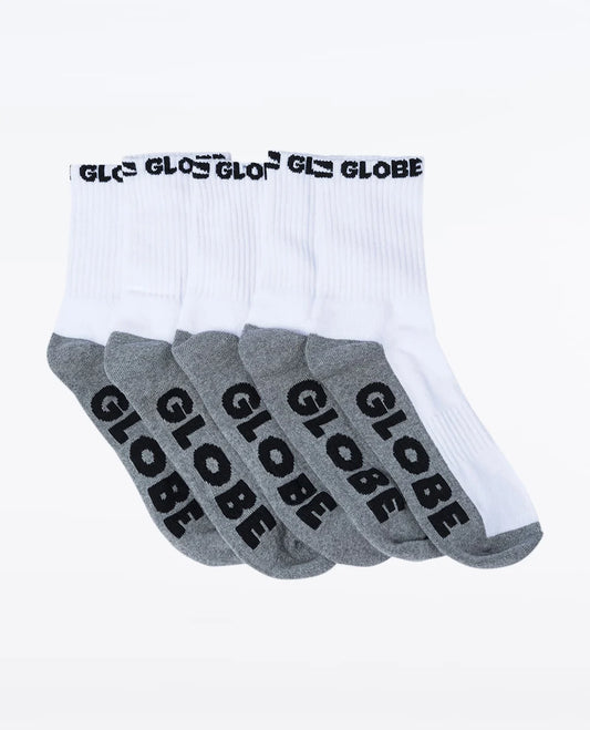 Globe Large Quarter Sock (12-15) 5 Pack - White/Grey