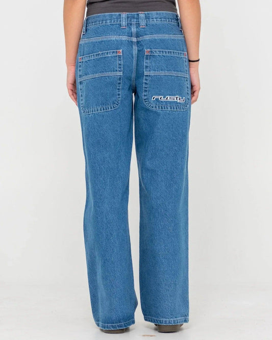 Rusty Flip Mommy Low Rise Wide Leg Denim Jean - Middy Blue / Orange - Guys & Girls Surf n Street