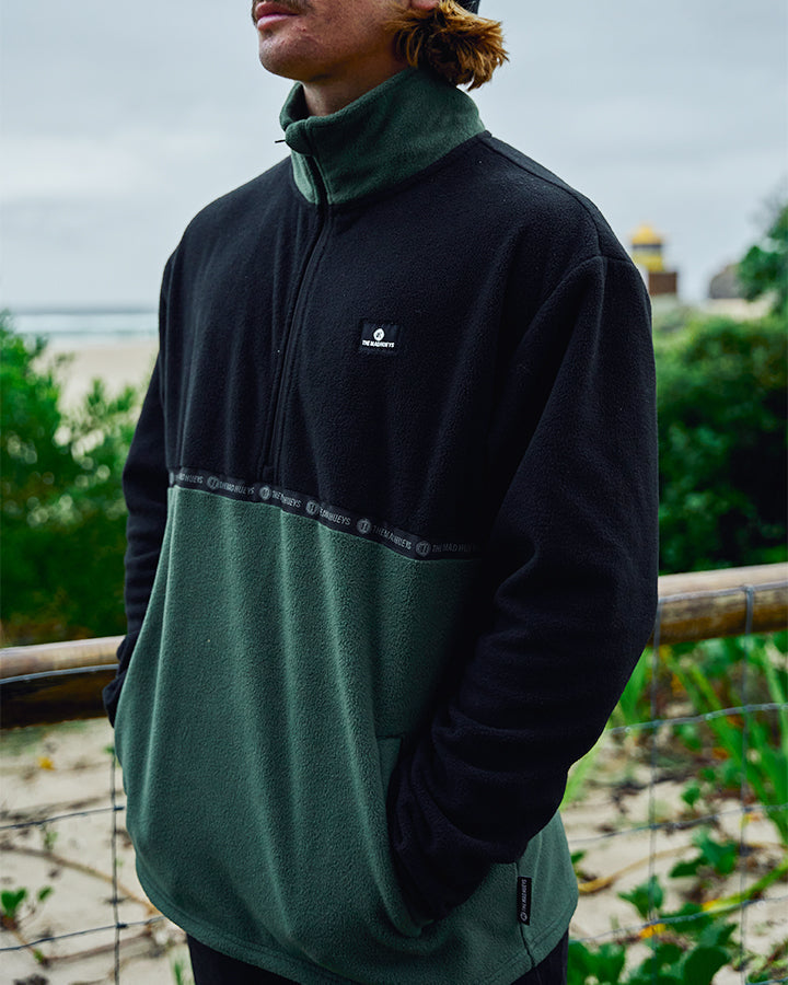 The Mad Hueys Tidal Quarter Zip Oil Green - Oil Green