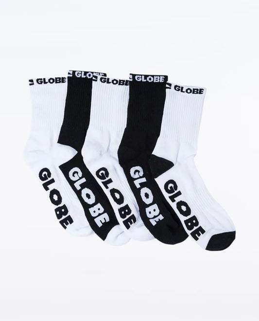 Globe Large Quarter Sock (12-15) 5 Pack - Black/White