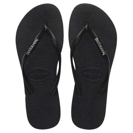 Havaianas Slim Metal Logo Thongs - Black - Guys & Girls Surf n Street