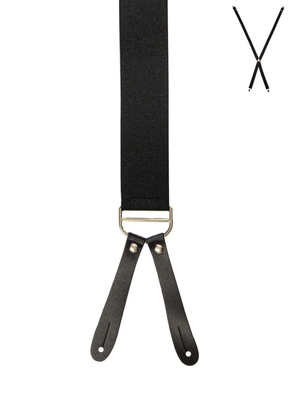 BRACES. X-Back with Leather Ends. Plain Black. 35mm width. - Guys & Girls Surf n Street