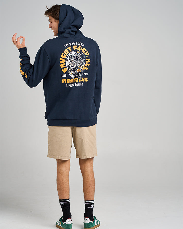The Mad Hueys Tropic Caught Fk All Fishing Hooded Pullover Navy - Navy