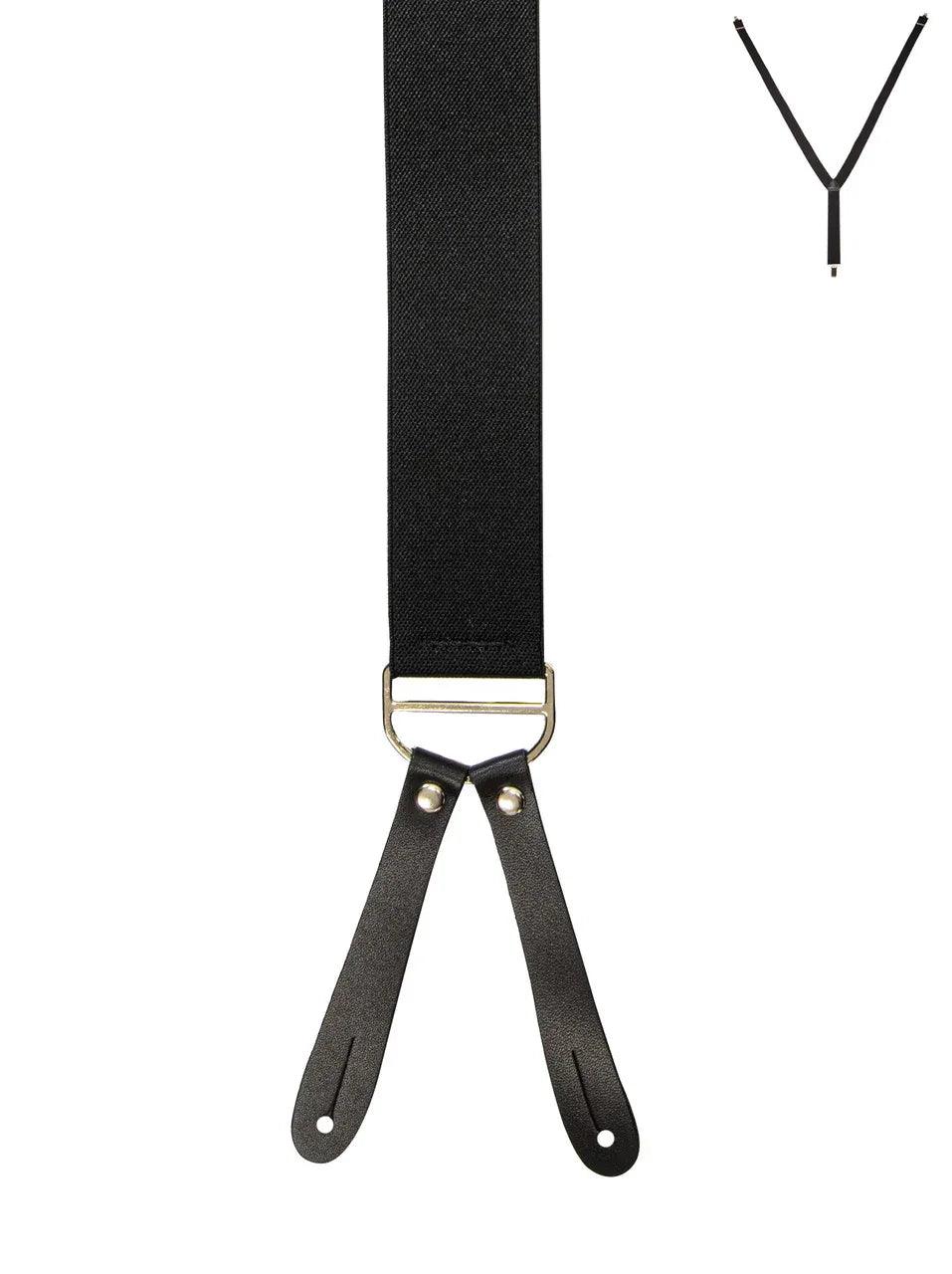 BRACES. Y-Back with Leather Ends. Plain Black. 35mm width. - Guys & Girls Surf n Street