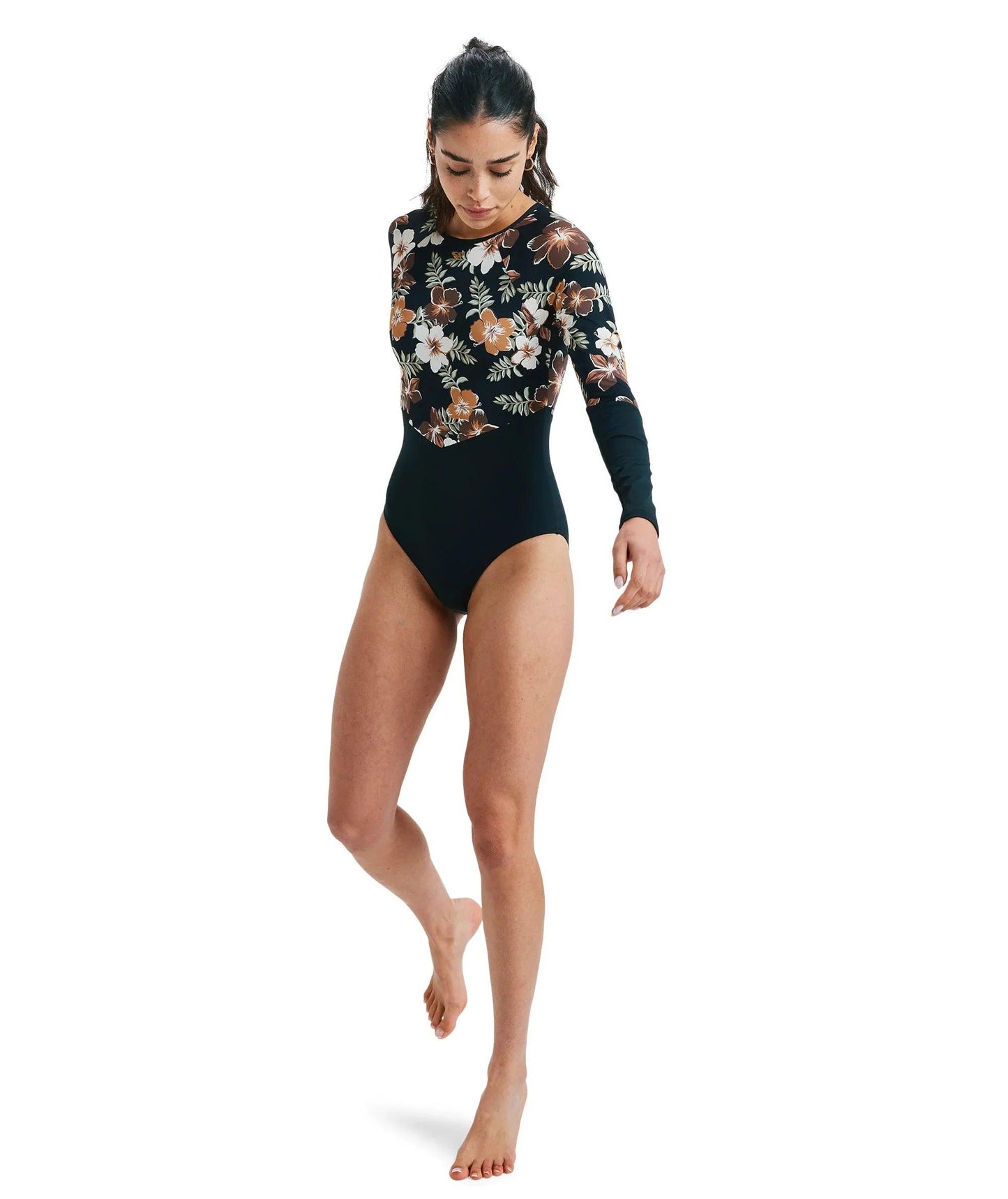 Roxy Fashion Onsie Long Sleeve Bodysuit - Almond Tropical Feels - Guys & Girls Surf n Street