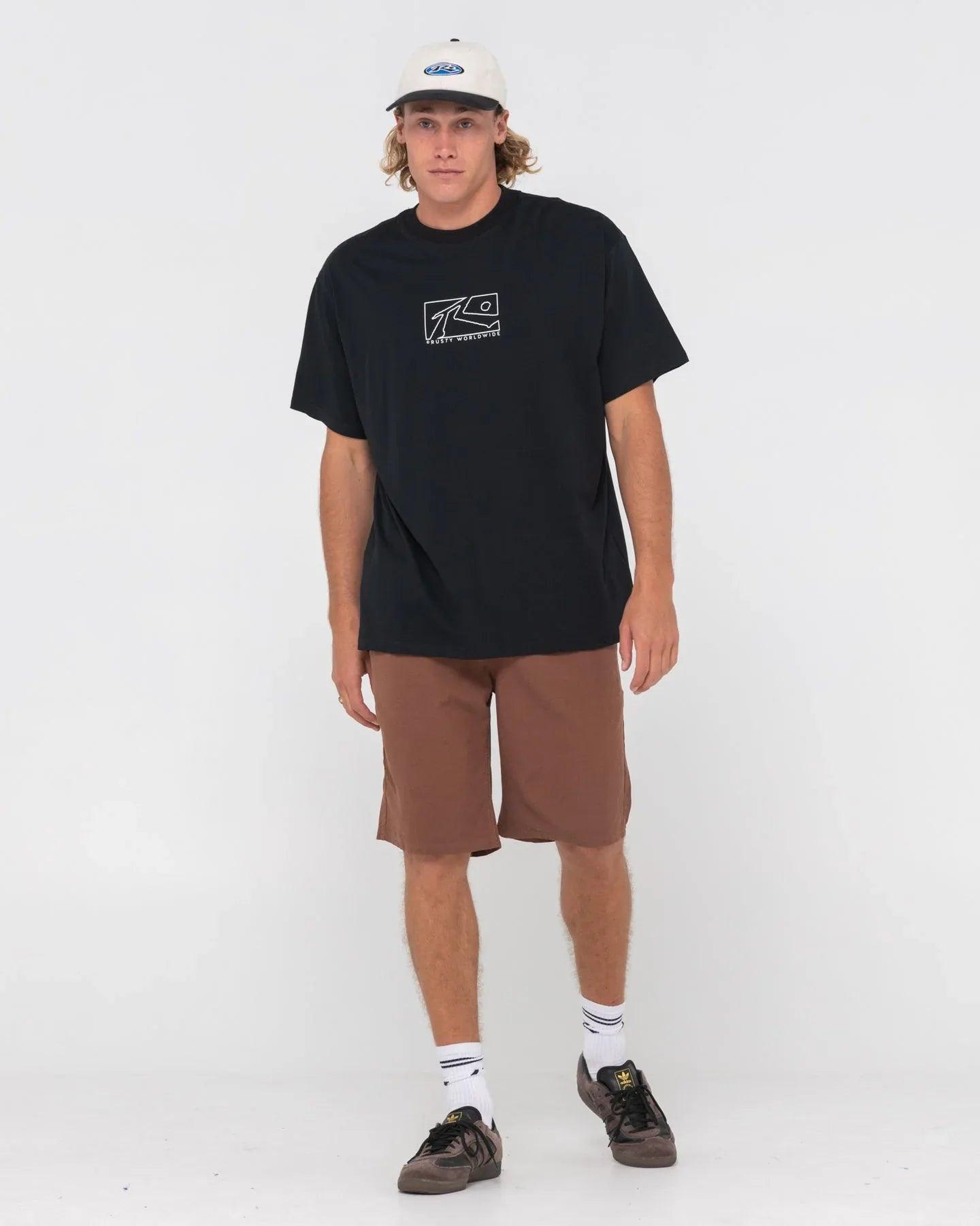 Rusty Boxed Out Centre Front Short Sleeve Tee - Black/White - Guys & Girls Surf n Street