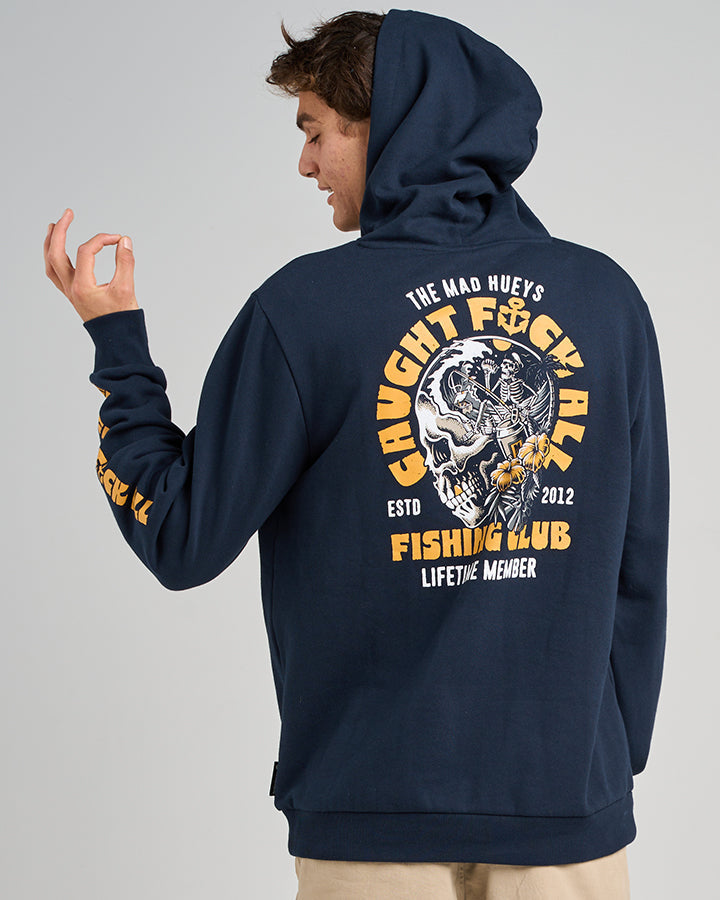 The Mad Hueys Tropic Caught Fk All Fishing Hooded Pullover Navy - Navy