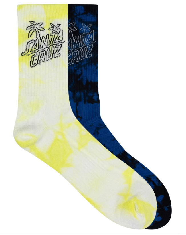 Santa Cruz Palm Stack Crew Sock 2 Pack 6-12 - Cobalt Tie Dye-Lime Tie Dye