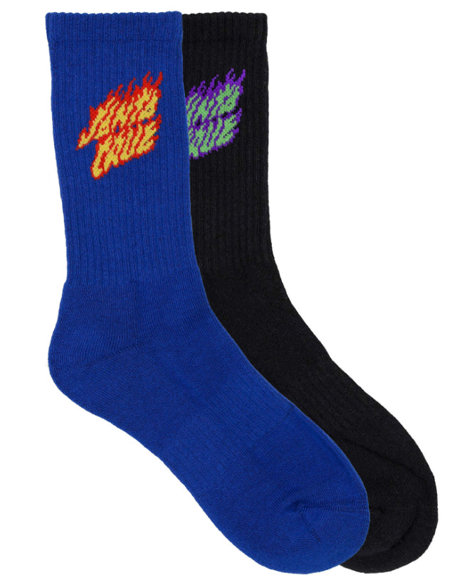 Santa Cruz Flaming Stack Crew Sock 2 Pack Youth 2-8 - Black-Dark Blue