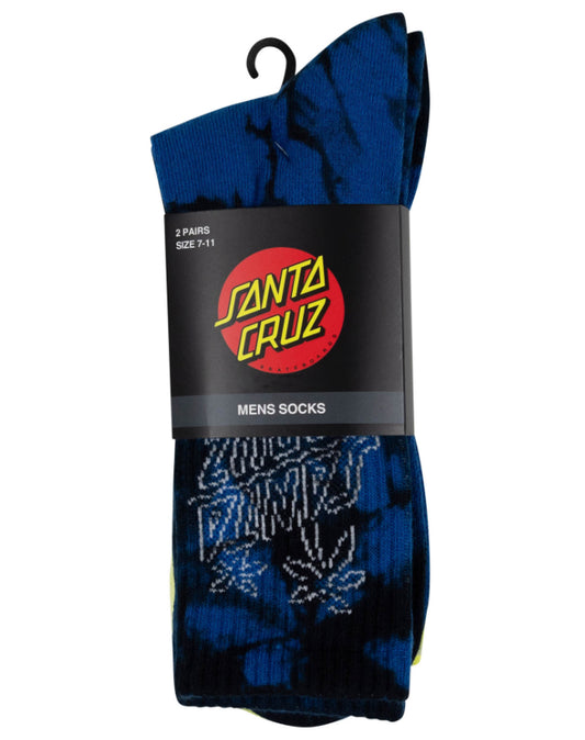 Santa Cruz Palm Stack Crew Sock  2 Pack 6-12 - Cobalt Tie Dye-Lime Tie Dye