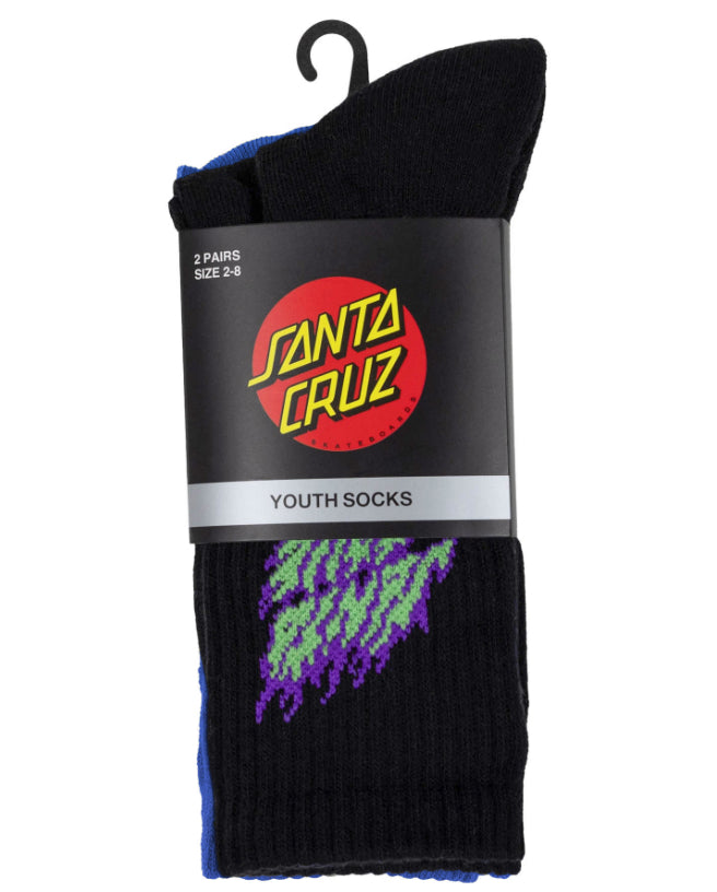 Santa Cruz Flaming Stack Crew Sock 2 Pack Youth 2-8 - Black-Dark Blue