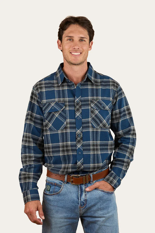 Ringers Western Nambour Mens Full Button Flannel - Petrol Blue