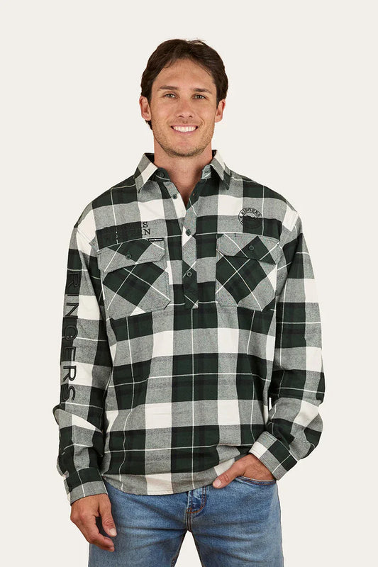 Ringers Western Kingswood Mens Half Button Flannel - Pine / White