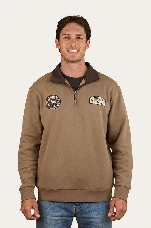 Ringers Western Lachlan Mens 1/4 Zip Crew - Mushroom