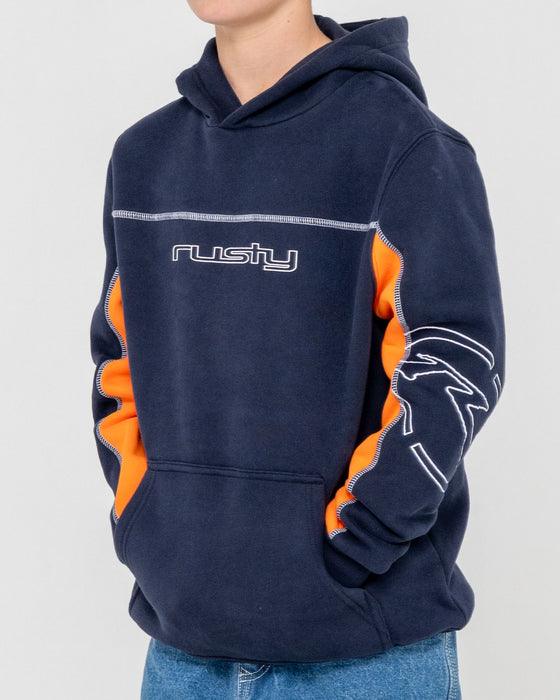 Rusty Titan Fleece Hoodie Boys - Navy Blue