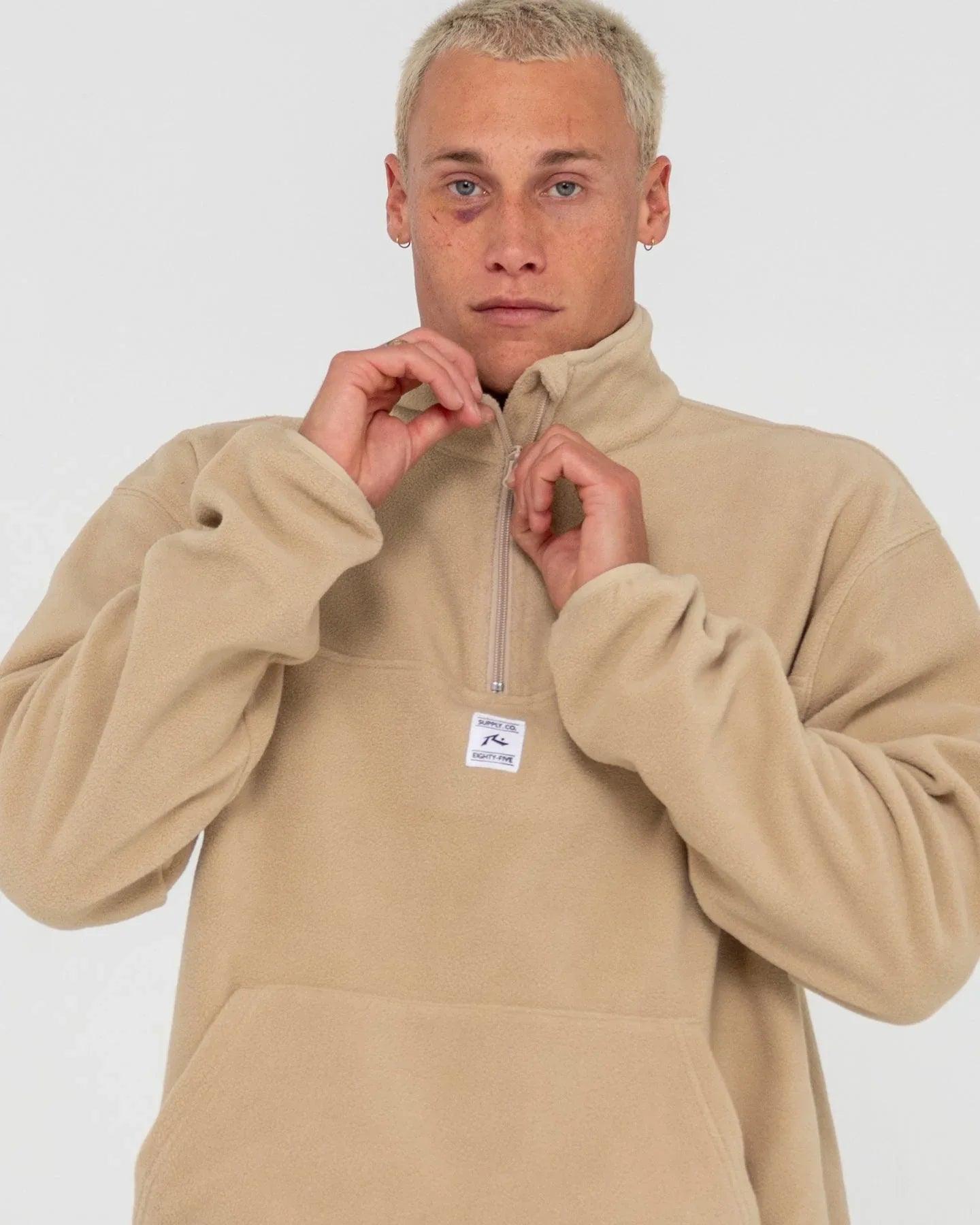 Rusty Core Division Polar Fleece Quarter Zip - Abbey Stone - Guys & Girls Surf n Street