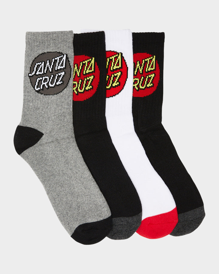 Santa Cruz Classic Dot Crew Sock 4 Pack - Youth 2-8 - Multi