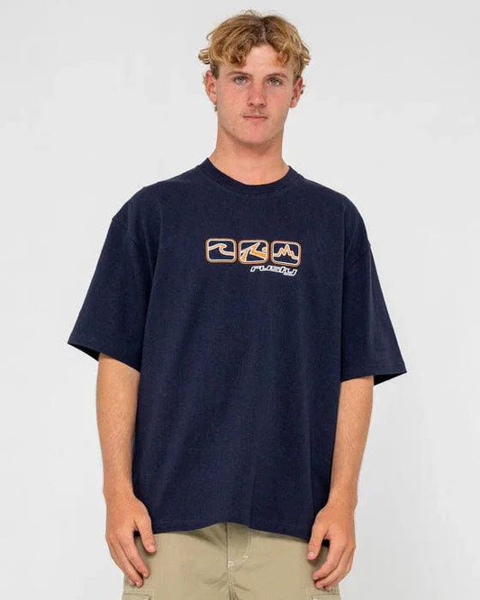 Rusty 3 Squared Short Sleeve Heavy Tee - Navy Blue - Guys & Girls Surf n Street
