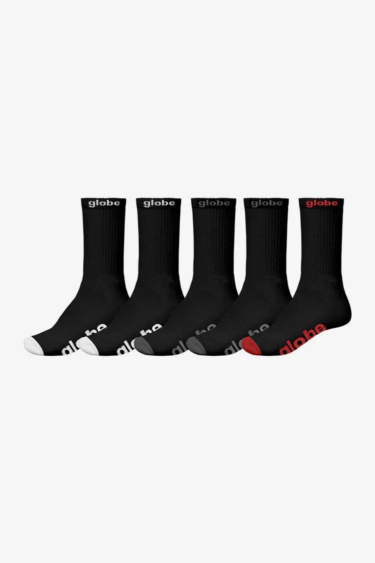 Globe OG Sock (7-11) 5 Pack - Black/Assorted - Guys & Girls Surf n Street