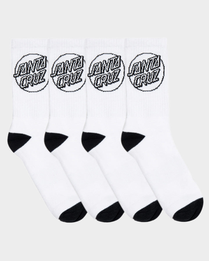 Santa Cruz Opus Dot Crew Sock 4 Pack Mens 7-11 - White