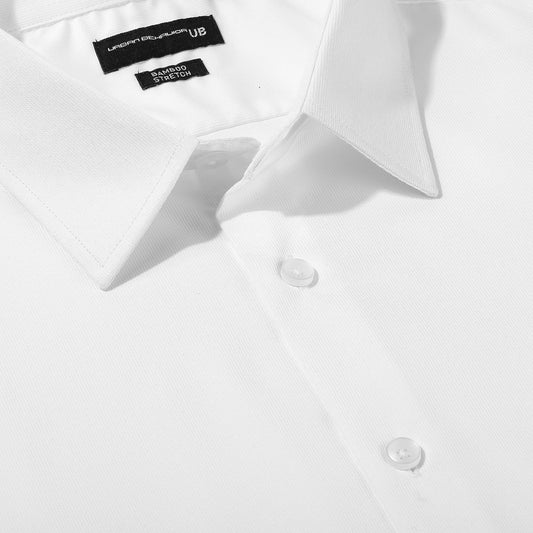 1129 Bamboo Slim Long Sleeve Shirt With Stretch - White