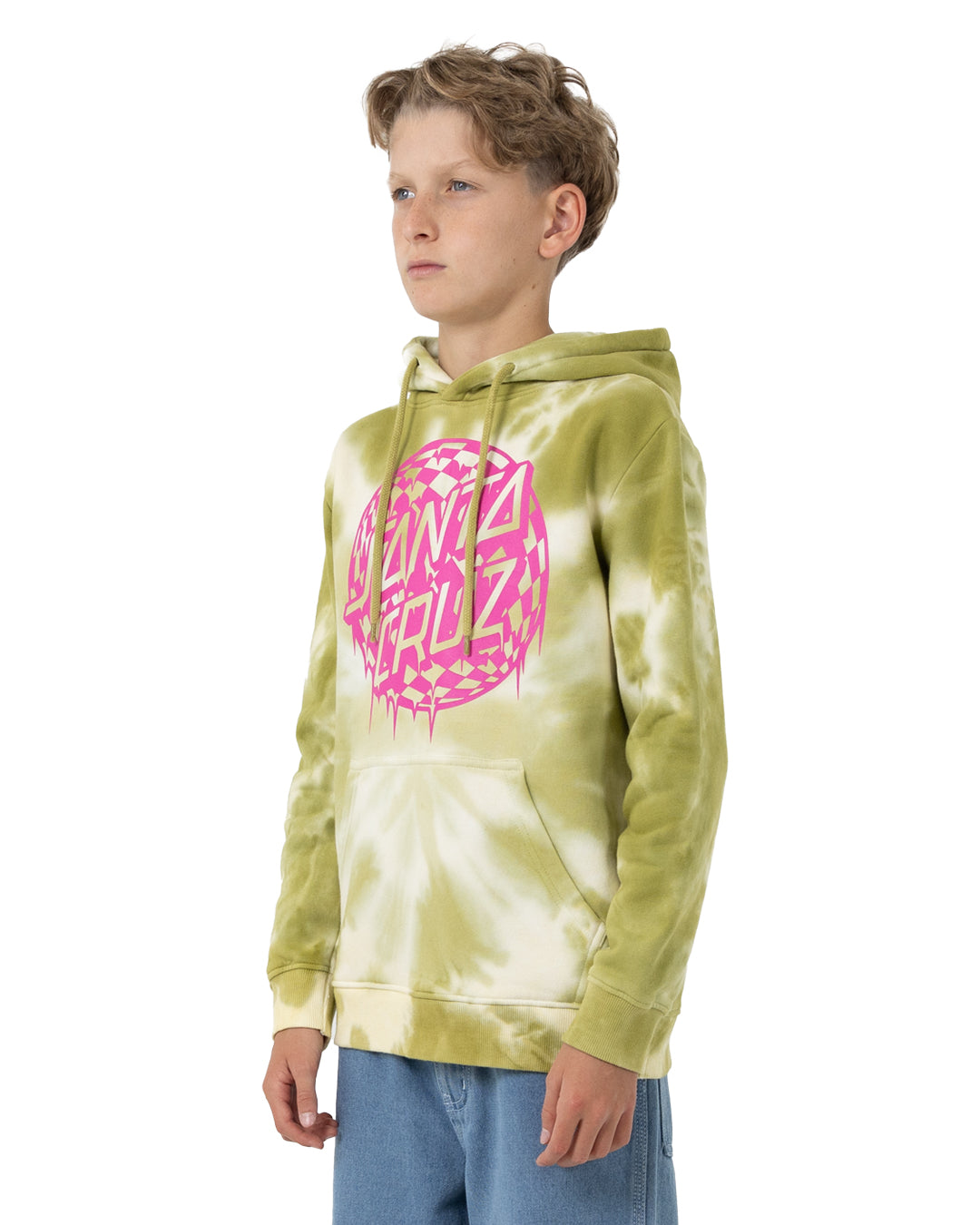 Santa Cruz Check Waste Dot Mono Front Hoodie - Moss Tie Dye