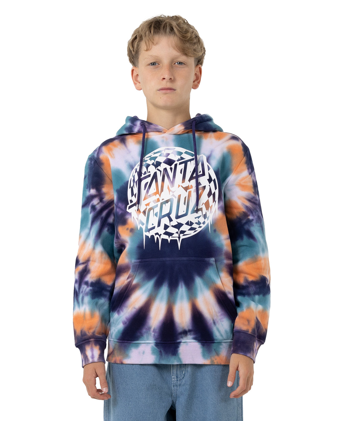 Santa Cruz Check Waste Dot Mono Front Hoodie - Navy Tie Dye
