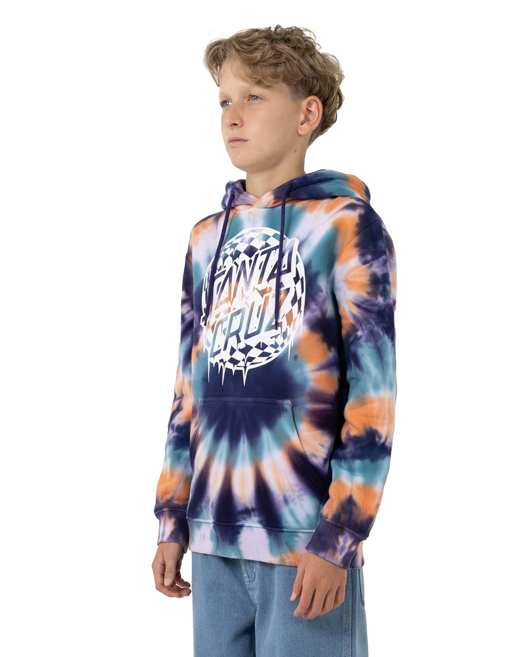 Santa Cruz Check Waste Dot Mono Front Hoodie - Navy Tie Dye