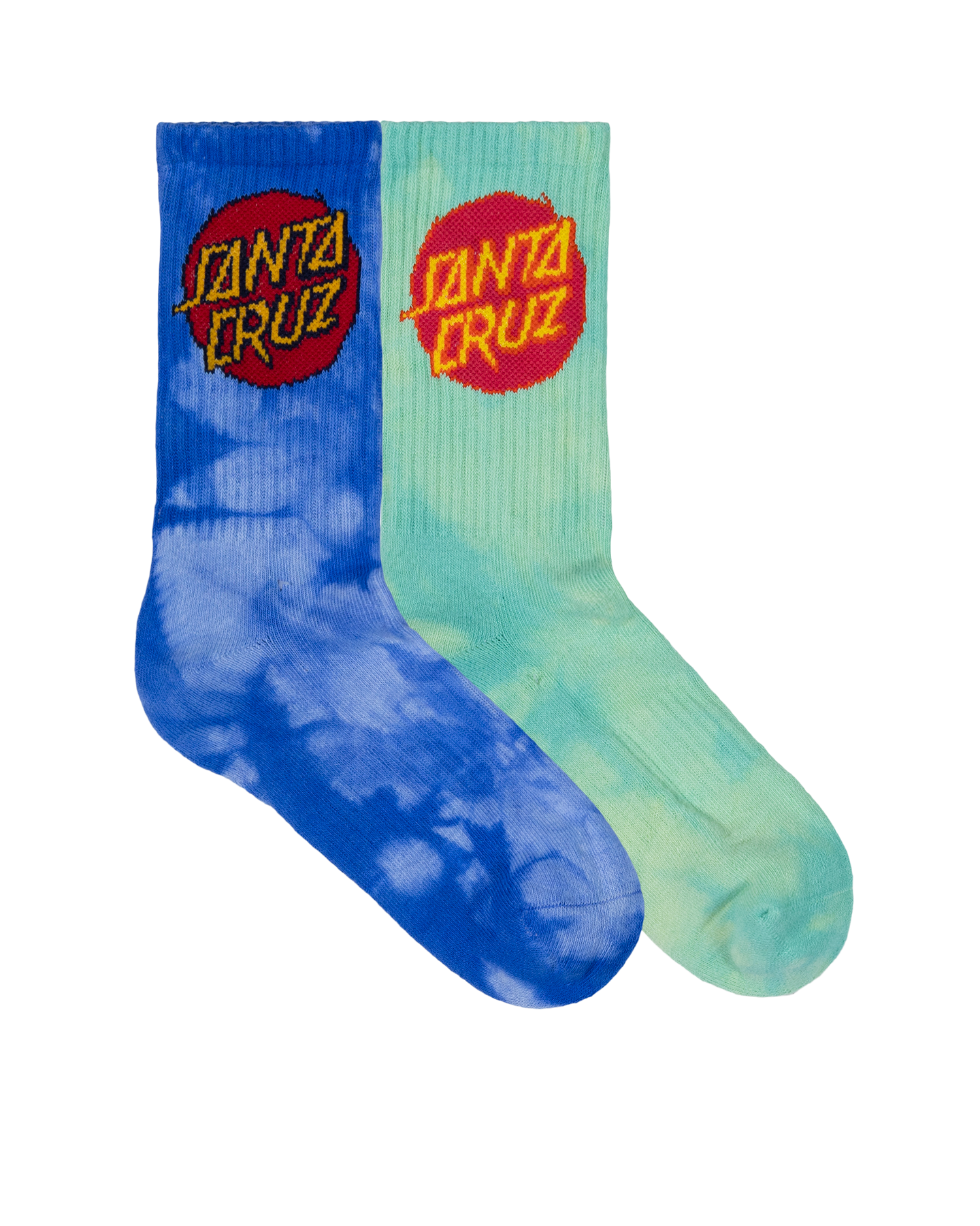 Santa Cruz Cruz Dye Crew Sock 2 Pack - Blue TieDye-Teal TieDye