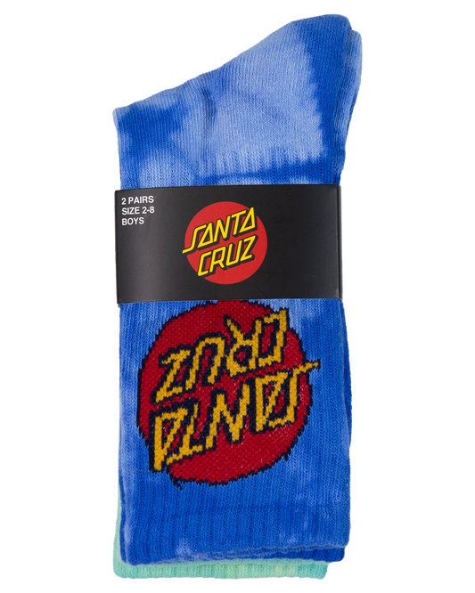 Santa Cruz Cruz Dye Crew Sock 2 Pack - Blue TieDye-Teal TieDye