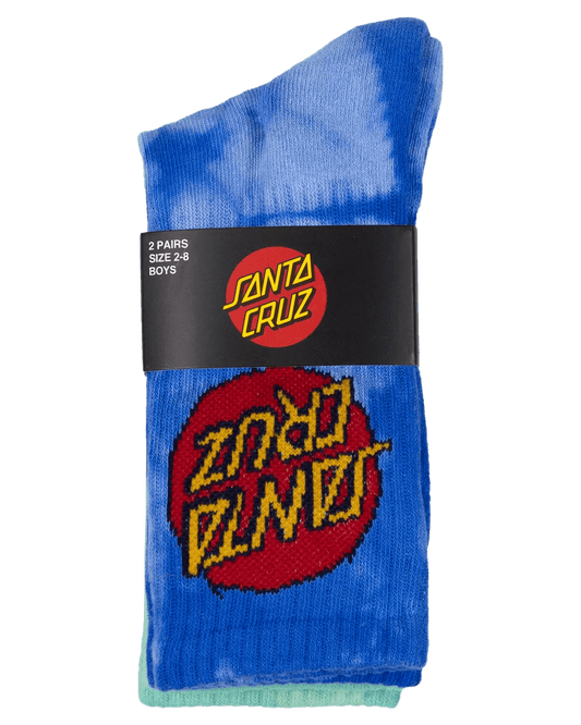 Santa Cruz Cruz Dye Crew Sock 2 Pack - Blue TieDye-Teal TieDye - Guys & Girls Surf n Street