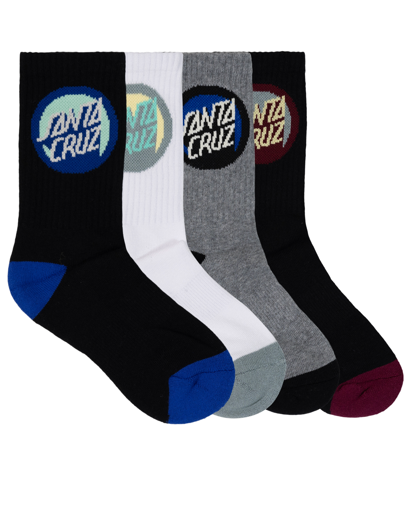 Santa Cruz Bold Shadow Dot Crew Sock 4 Pack - Black White- Grey Marle