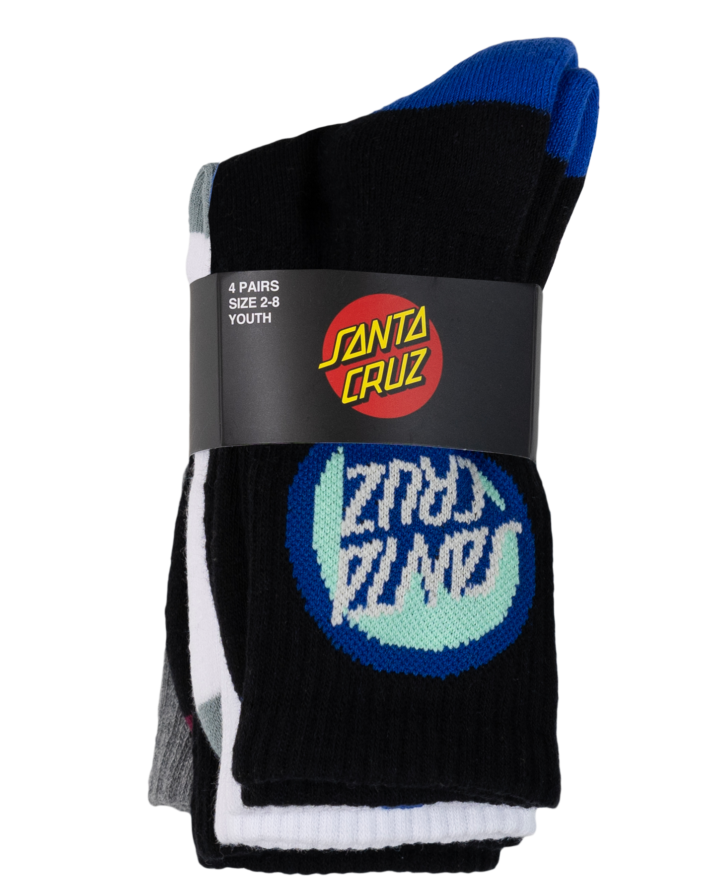 Santa Cruz Bold Shadow Dot Crew Sock 4 Pack - Black White- Grey Marle