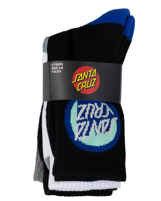 Santa Cruz Bold Shadow Dot Crew Sock 4 Pack - Black White- Grey Marle