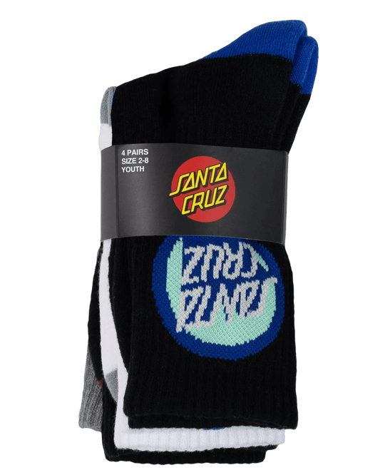 Santa Cruz Bold Shadow Dot Crew Sock 4 Pack - Black White- Grey Marle - Guys & Girls Surf n Street