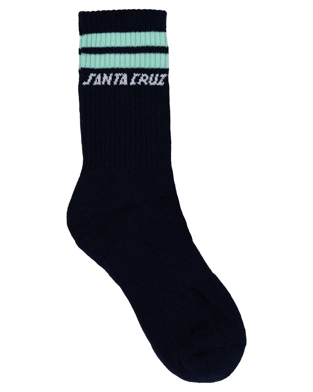 Santa Cruz Solid Strip Splice Crew Sock 3 Pack Youth 2-8 - Navy-Stripe-Aqua - Guys & Girls Surf n Street