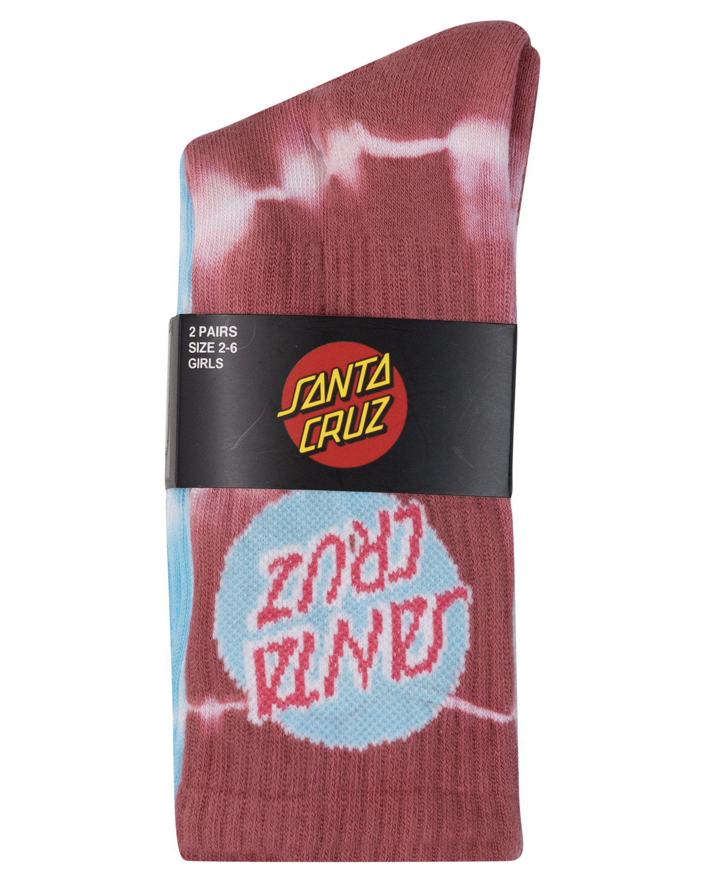 Santa Cruz Other Dot Redux Crew Sock 2 Pack Girls - Aqua Tie Dye/Rose Tie Dye