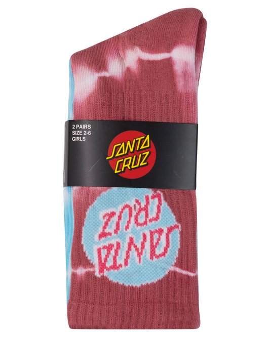 Santa Cruz Other Dot Redux Crew Sock 2 Pack Girls - Aqua Tie Dye/Rose Tie Dye