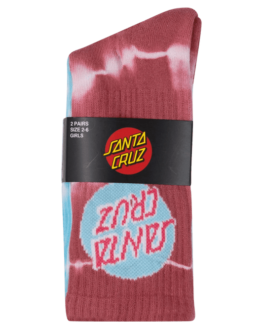 Santa Cruz Other Dot Redux Crew Sock 2 Pack Girls - Aqua Tie Dye/Rose Tie Dye - Guys & Girls Surf n Street