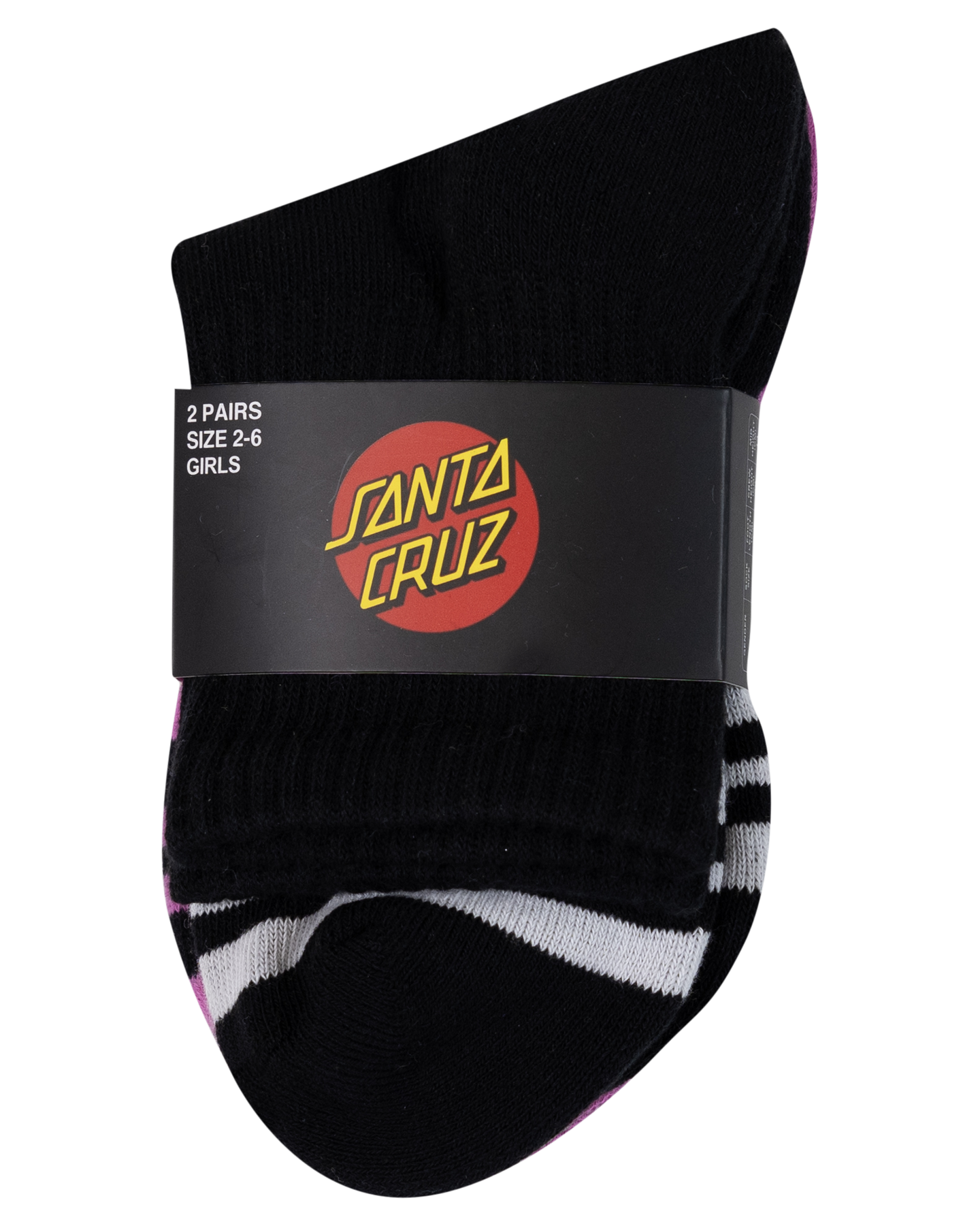 Santa Cruz Groovy Stack Mid Sock 2 Pack Girls - Black/Pink