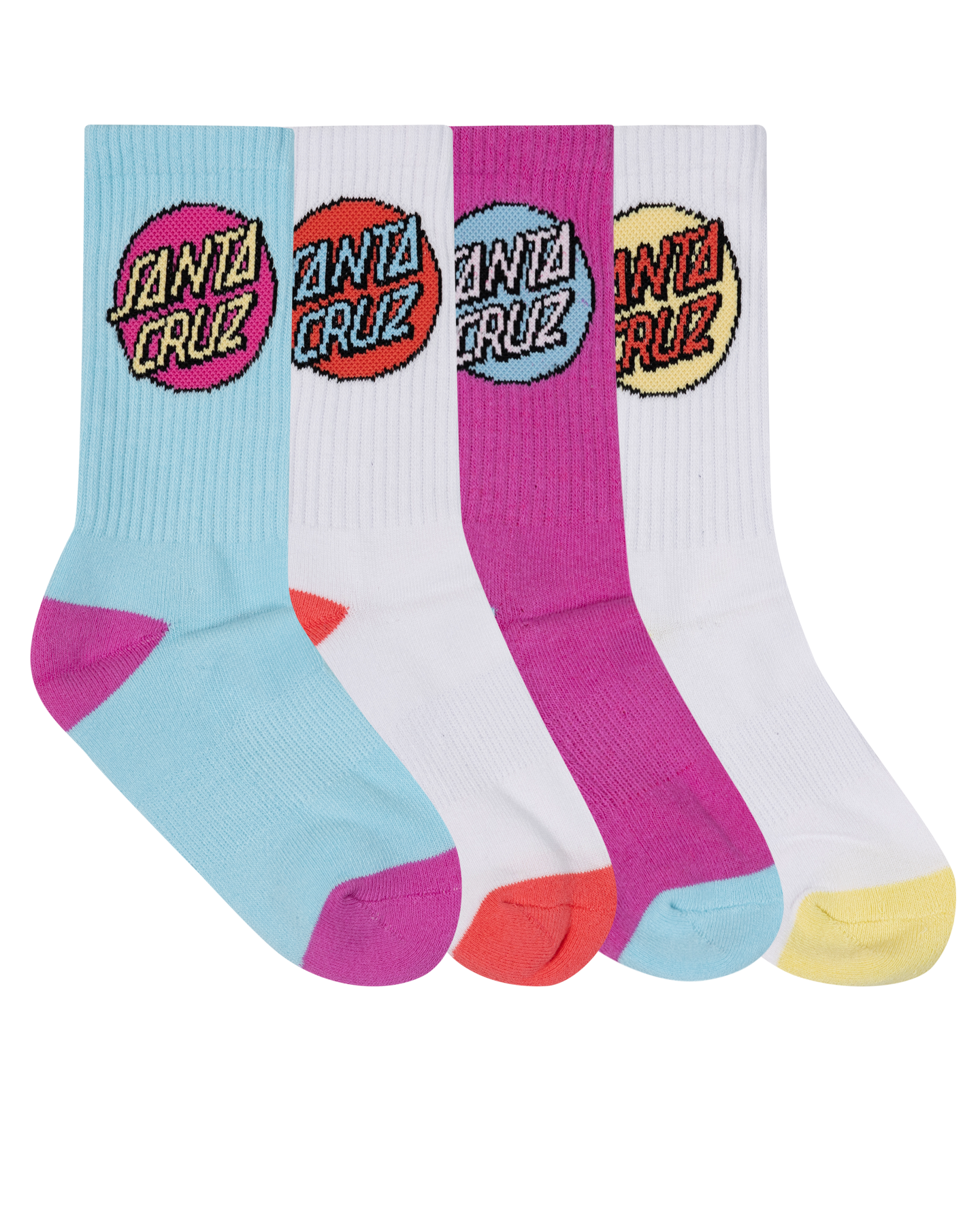 Santa Cruz Other Dot Crew Sock 4 Pack - Aqua-Pink-White