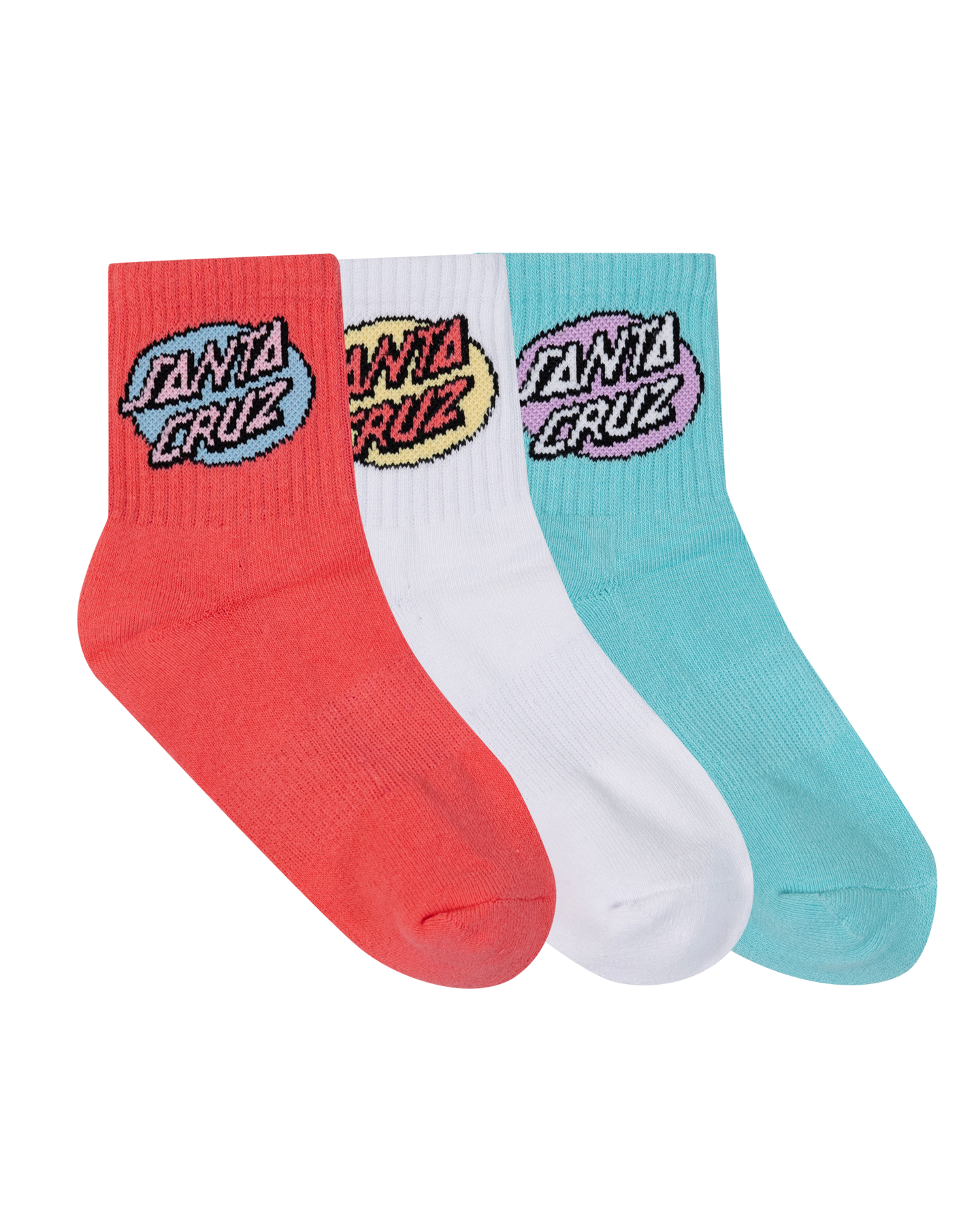 Santa Cruz Oval Dot Mid Sock 3 Pack - Rose-White-Ocean