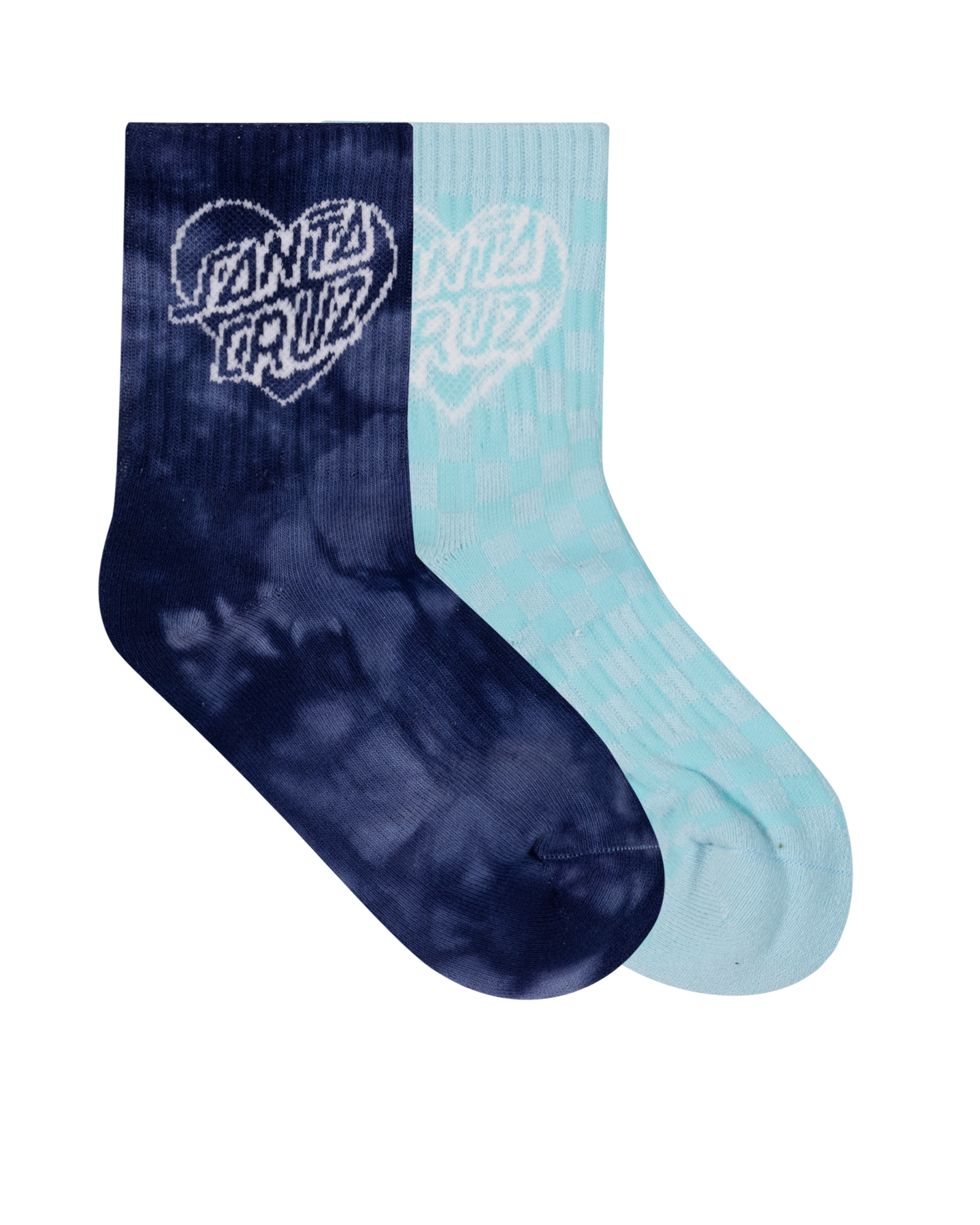 Santa Cruz Heart Dot Hollow Mid Sock 2 Pack - Dark Blue TieDye-Aqua Check